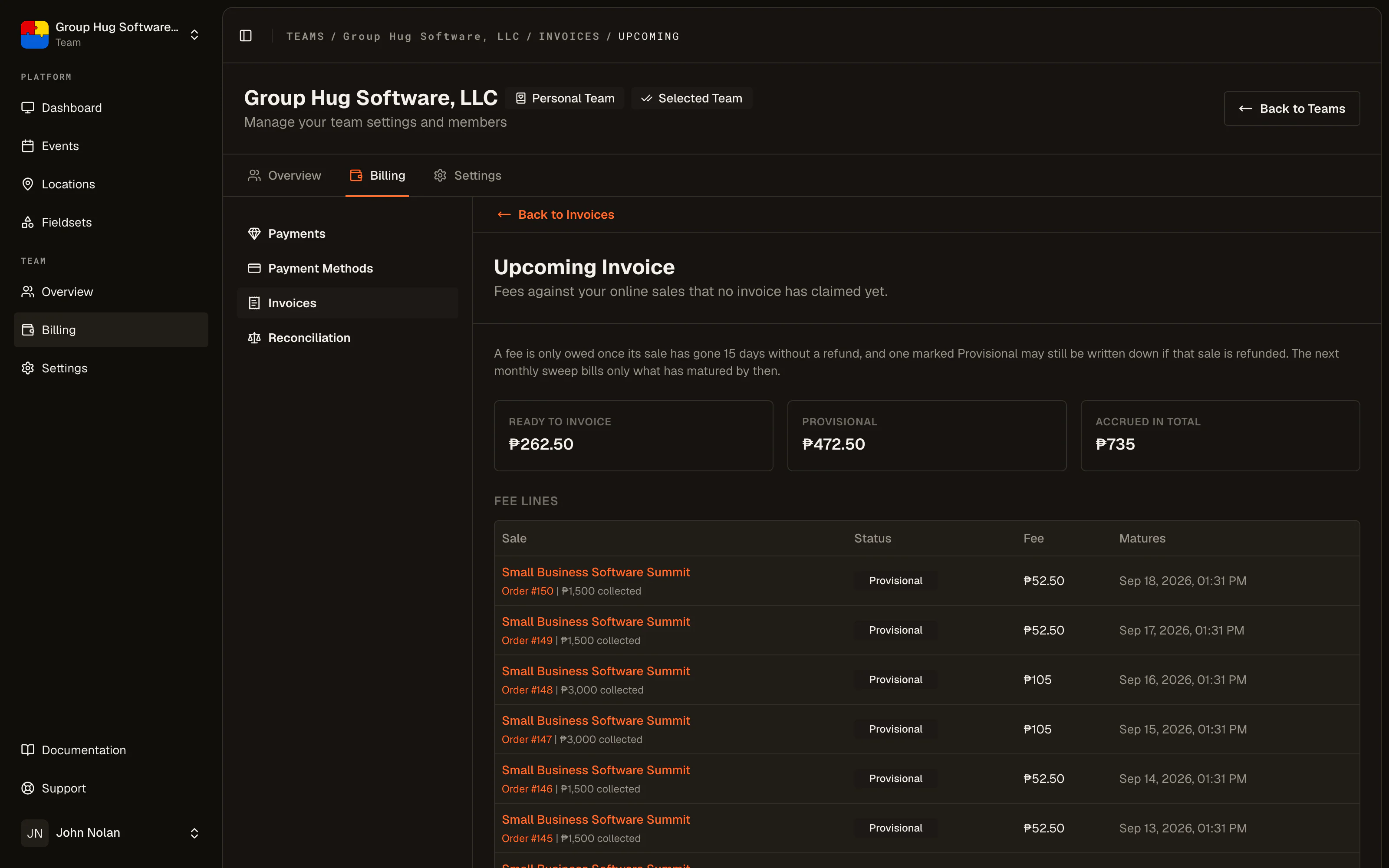 The upcoming invoice