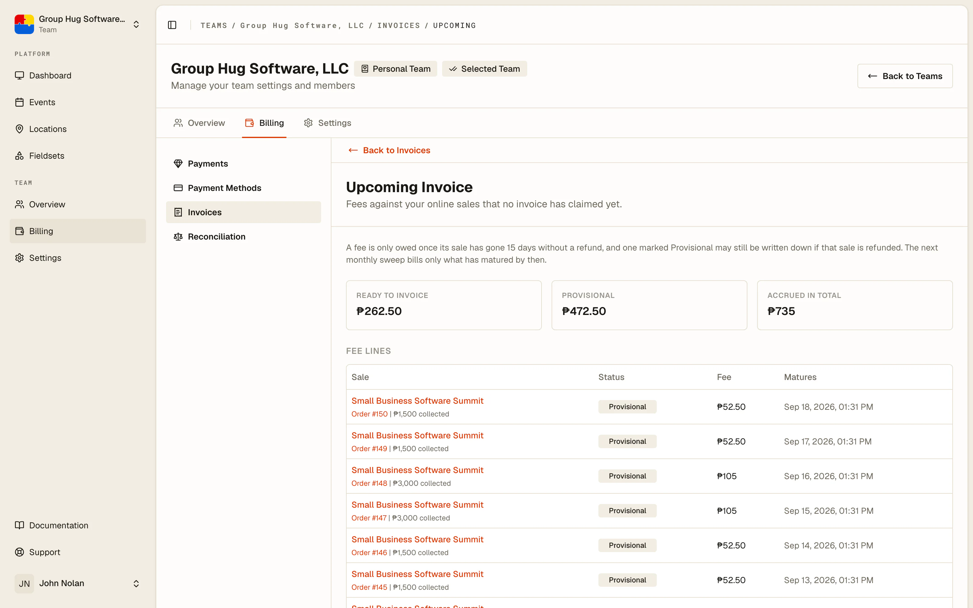 The upcoming invoice