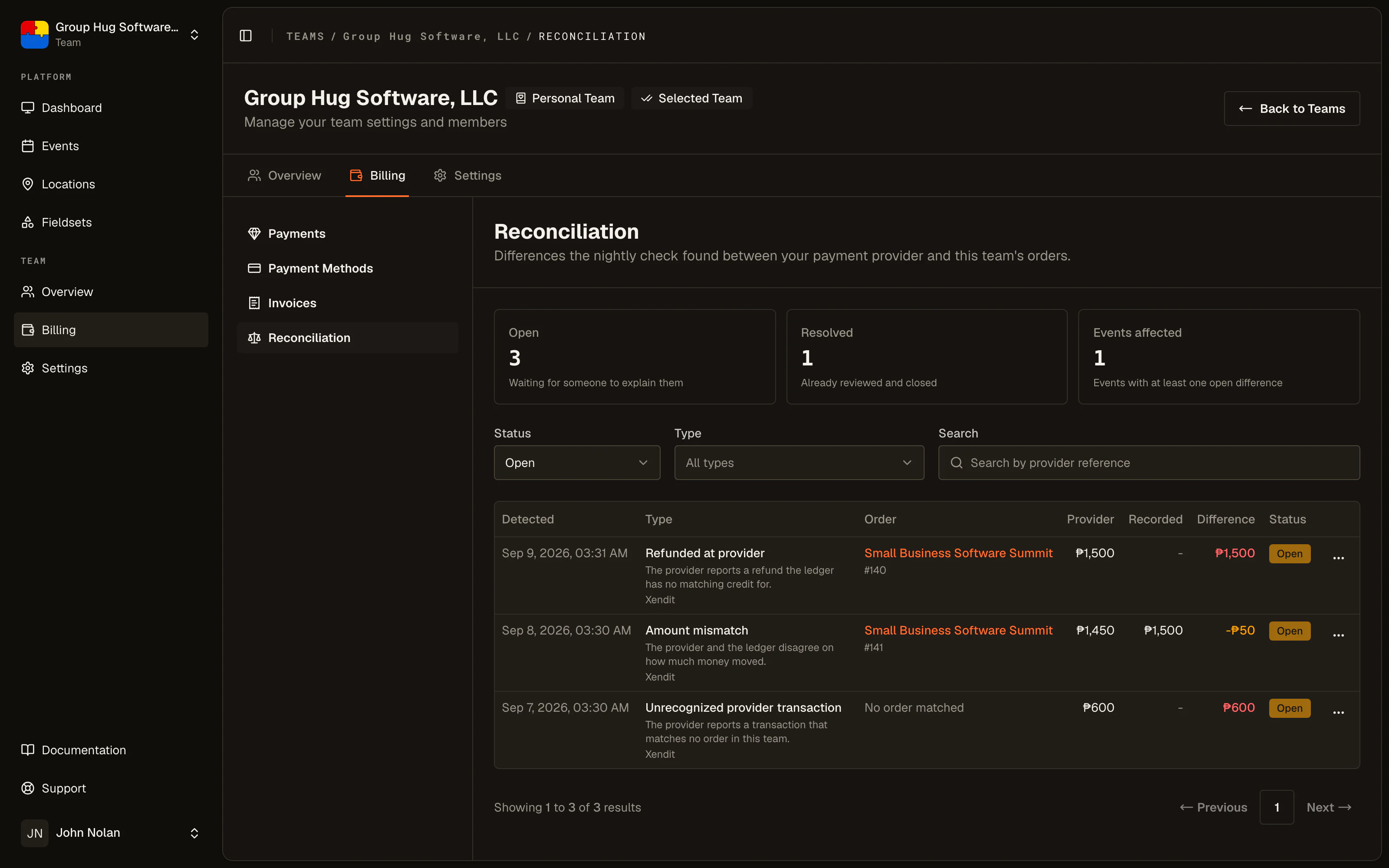 The reconciliation page