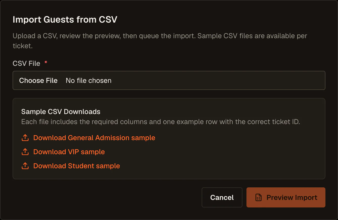 The guest import preview