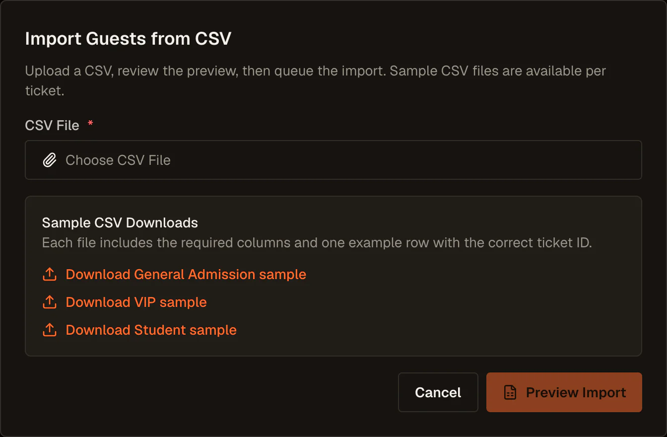 The guest import preview