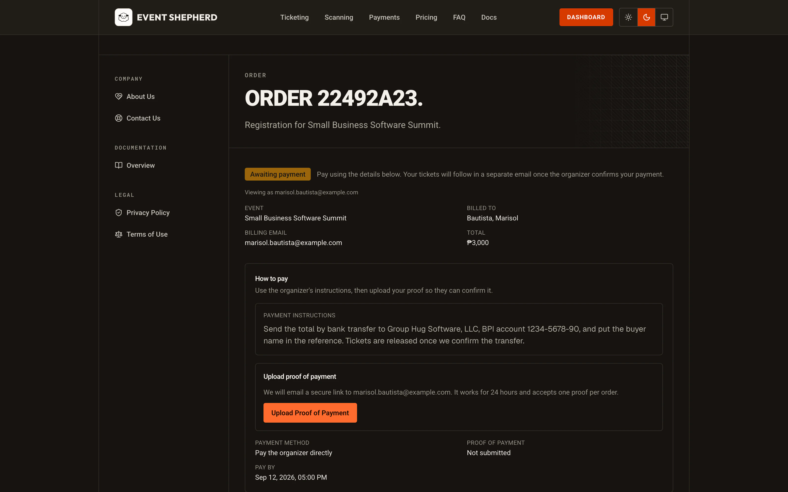 The buyer's own order page
